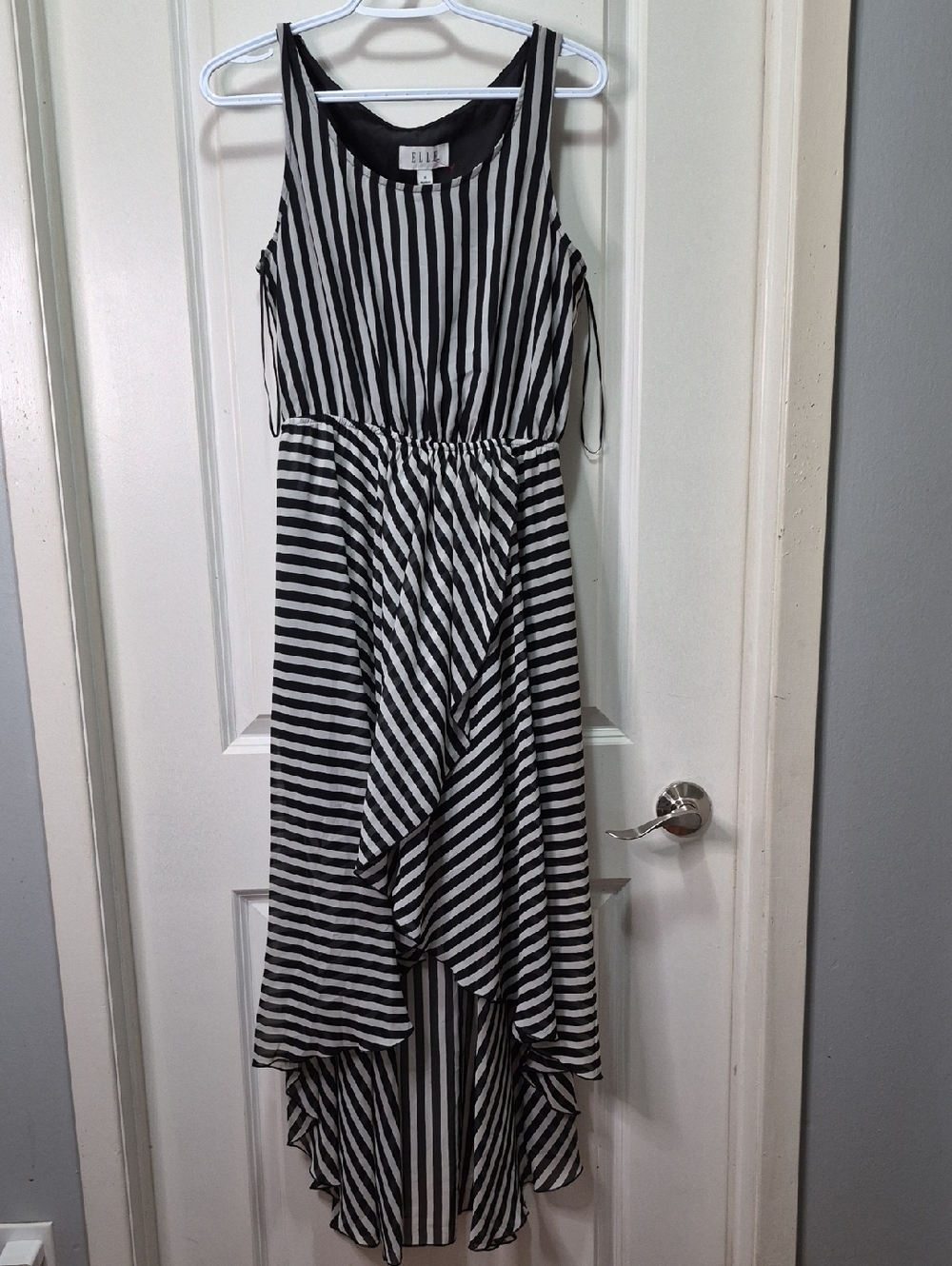 Elle Black and‎ White Striped High-Low Dress